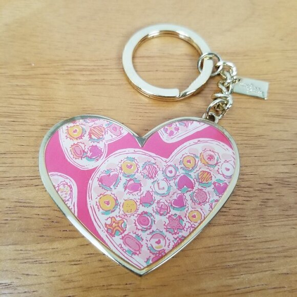 Lilly Pulitzer Gold Heart Floral Keepsake Key Chain Bag Charm Vintage Gift Bag - Picture 1 of 11